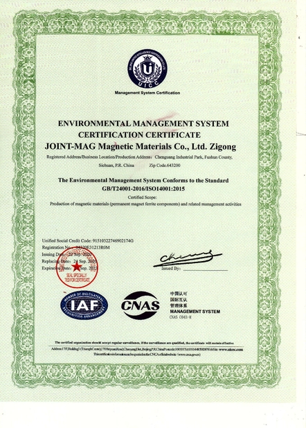 China JOINT-MAG Magnetic Materials Co., Ltd. Zigong Certificações
